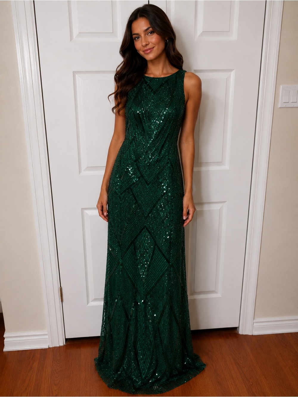 Elegant Emerald Green Sequin Evening Gown